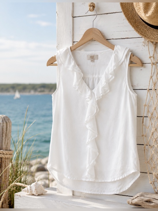 Kut from the Kloth Tops - KUT from the Kloth White Ruffle Front Lyocell Sleeveless Top NWT XS